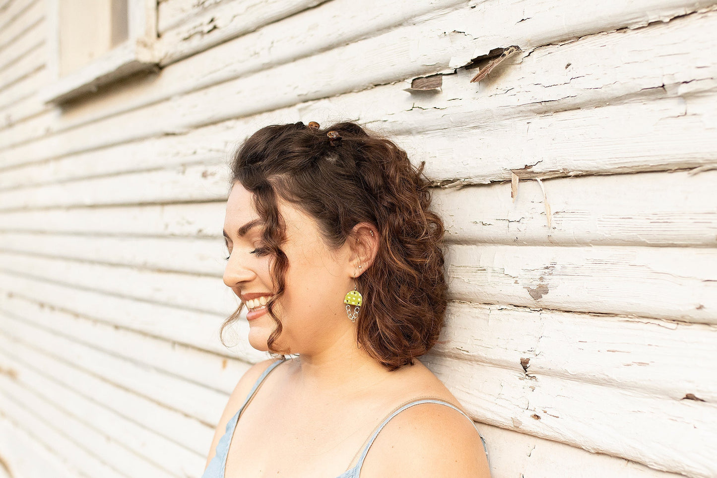 Leather Earrings / Mini Chain Drop / Jungle Floor