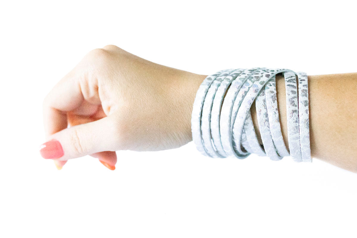 Leather Bracelet / Original Sliced Wrap Cuff / Prism Leopard / Extra Large