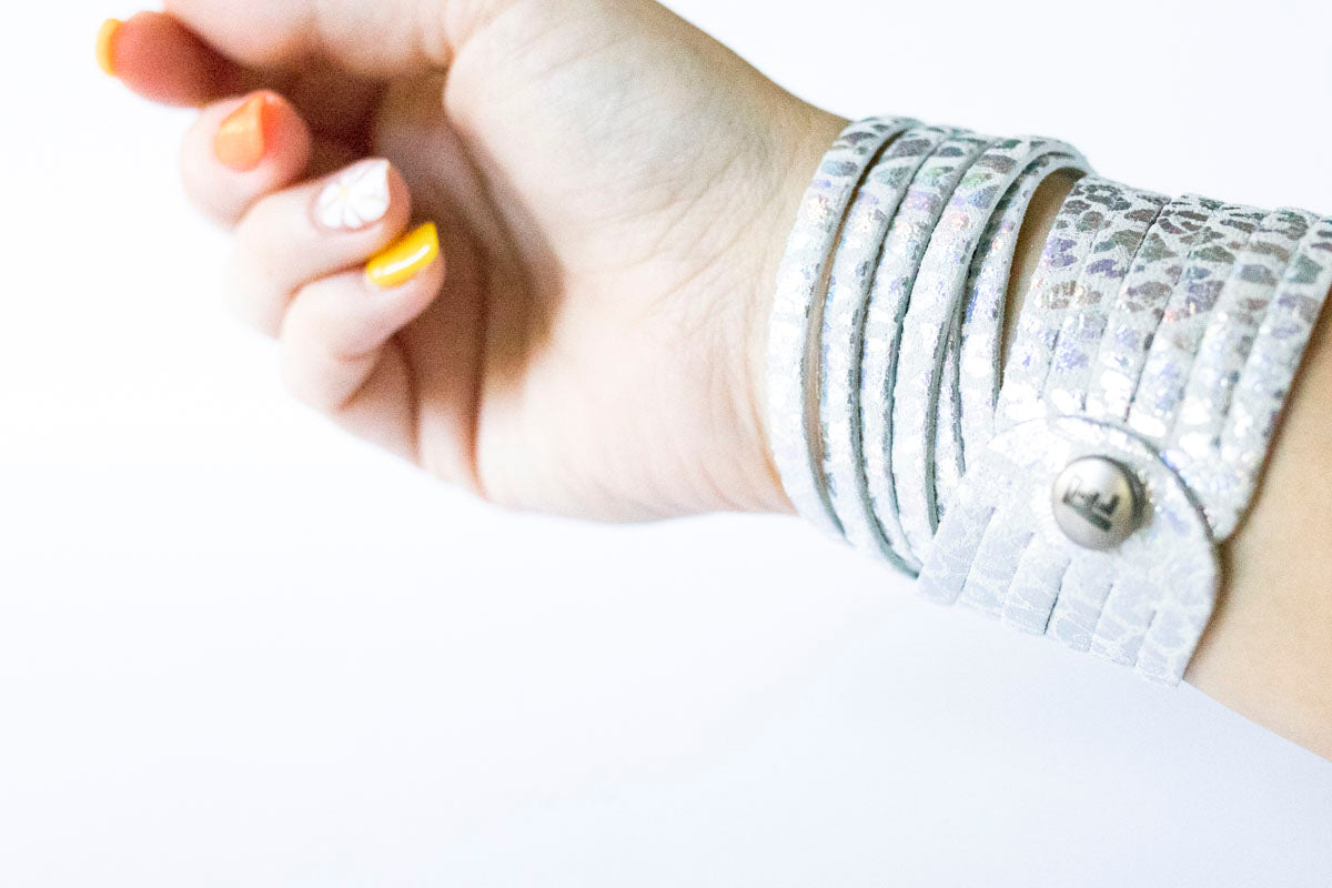 Leather Bracelet / Original Sliced Wrap Cuff / Prism Leopard / Extra Large