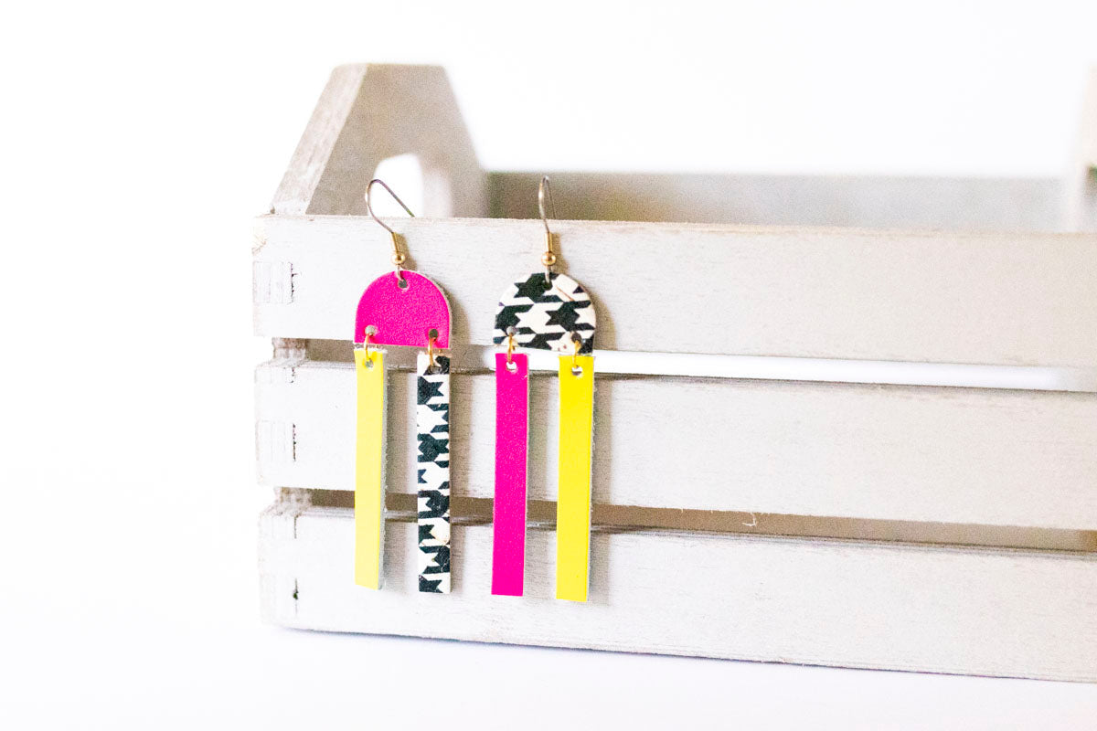 Leather Earrings / Sunrays / Houndstooth Colorblock