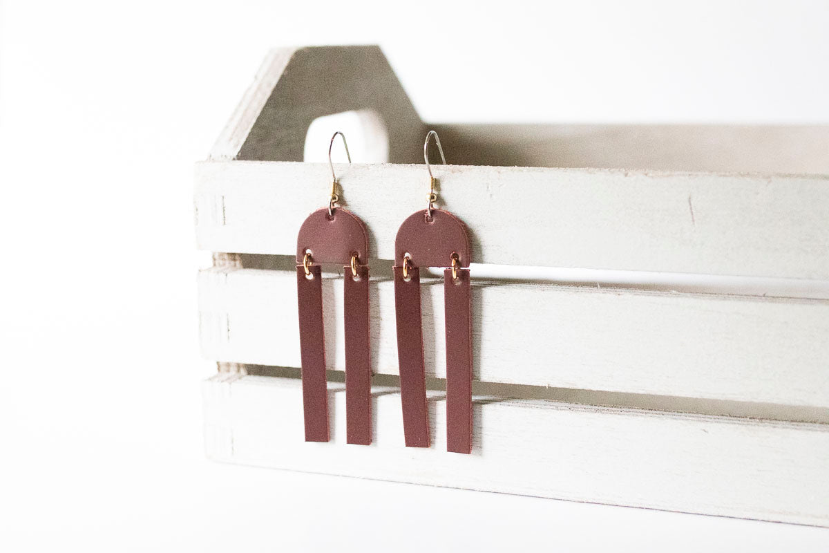 Leather Earrings / Sunrays / Smooth Sangria