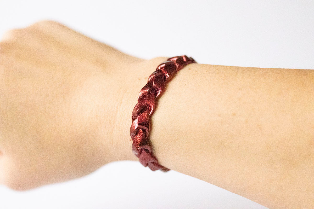 Braided Leather Bracelet / Candy Apple / Large