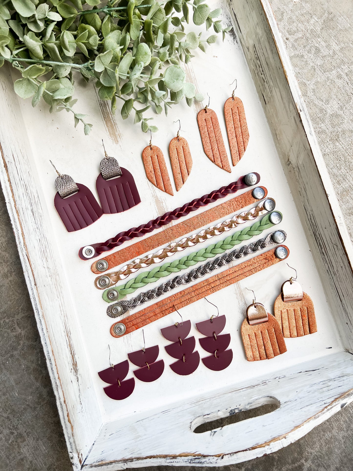Leather Earrings / Sunrays / Smooth Sangria
