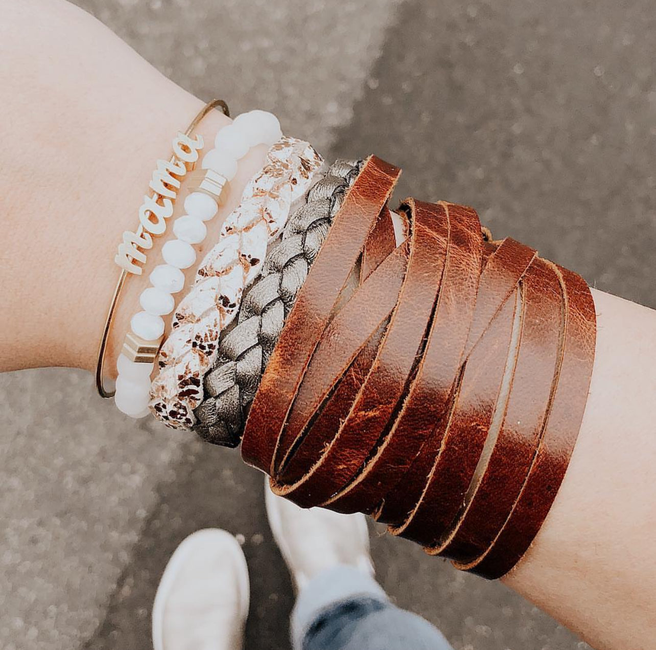 Leather Bracelet / Original Sliced Wrap Cuff / Burlap