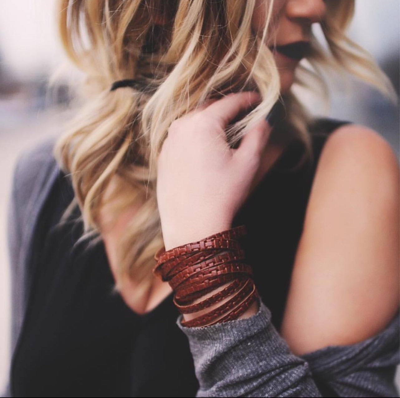 Leather Bracelet / Original Sliced Wrap Cuff / Burlap