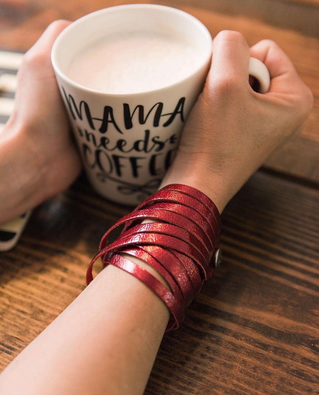 Leather Bracelet / Original Sliced Wrap Cuff / Bone