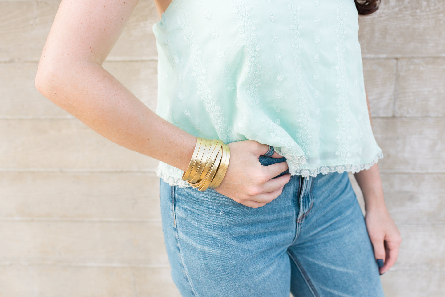 Leather Bracelet / Original Sliced Wrap Cuff / Ivory Random Cork