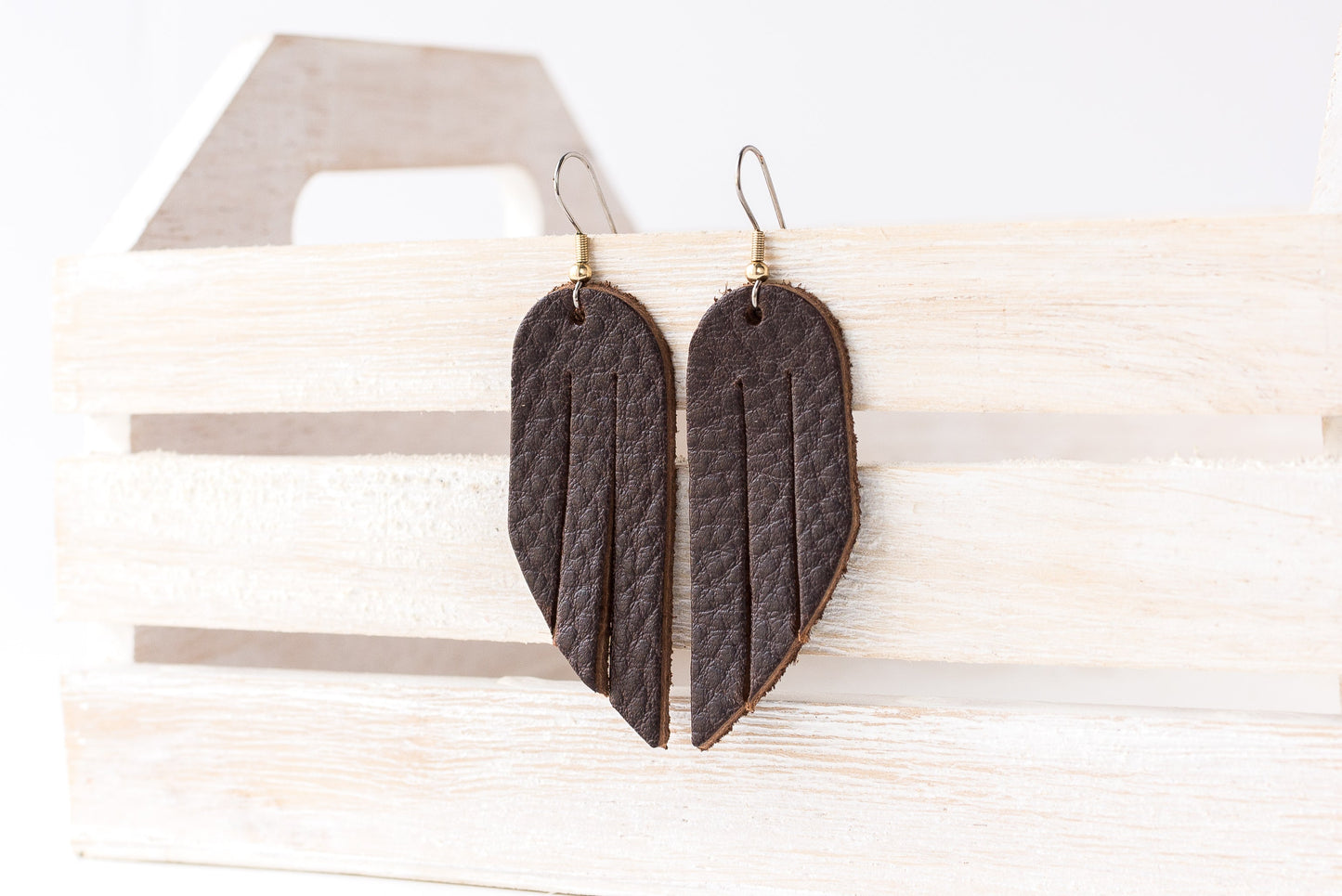 Leather Earrings / Mini Fringe / Chocolate Brown