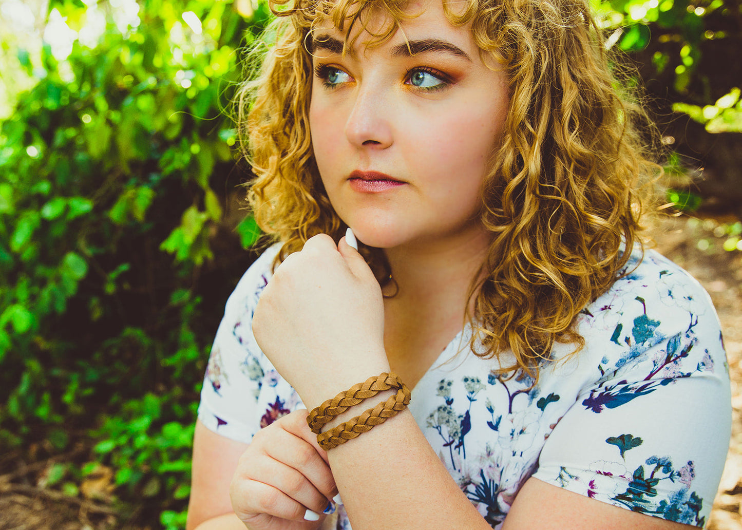 Double Wrap Braided Leather Bracelet / Spiced Cider / Small