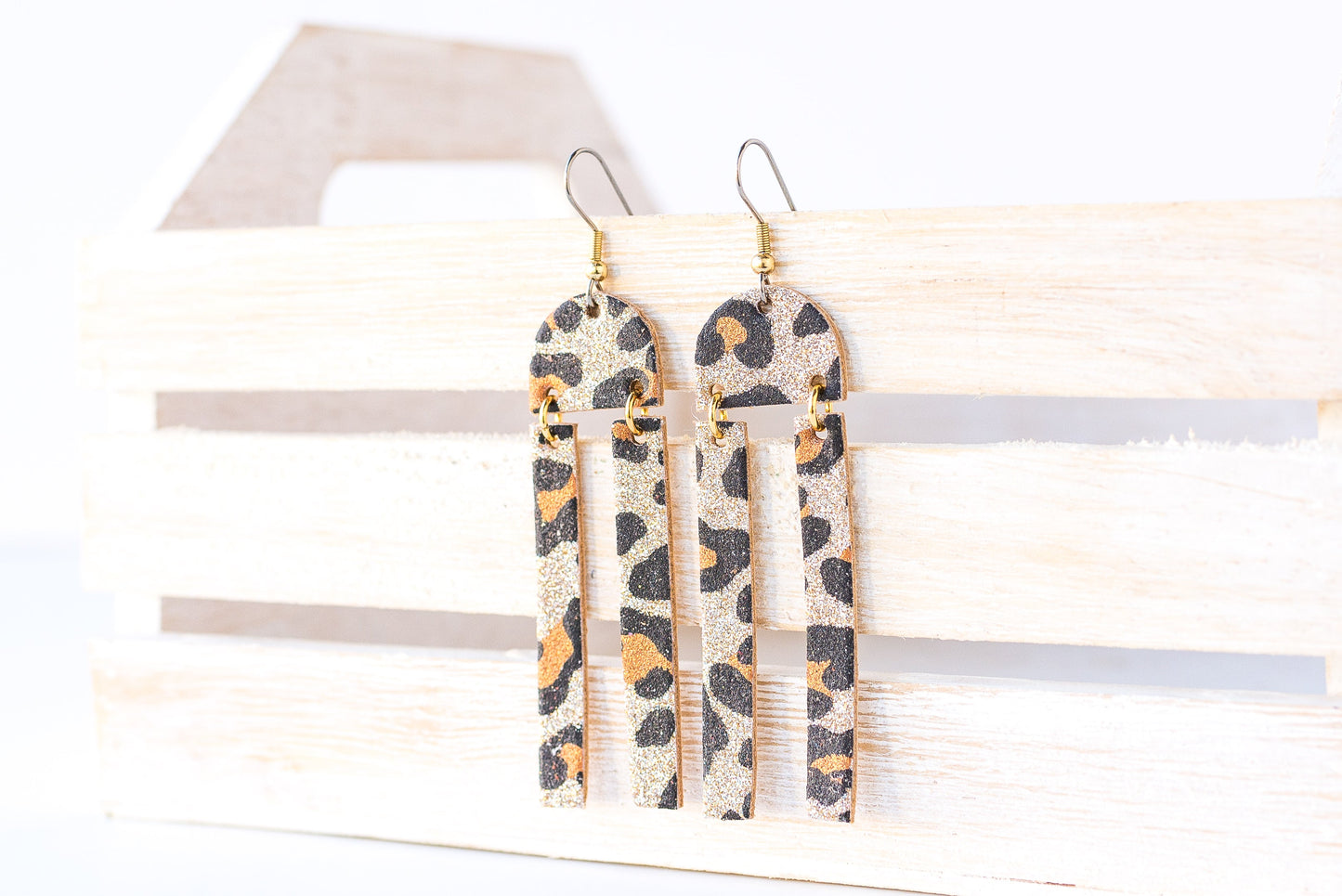 Leather Earrings / Sunrays / Sparkle Leopard Gold