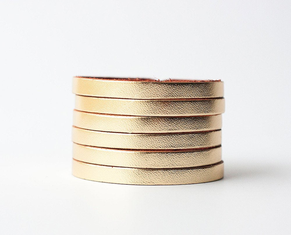 Leather Bracelet / Original Sliced Cuff / Metallic Gold