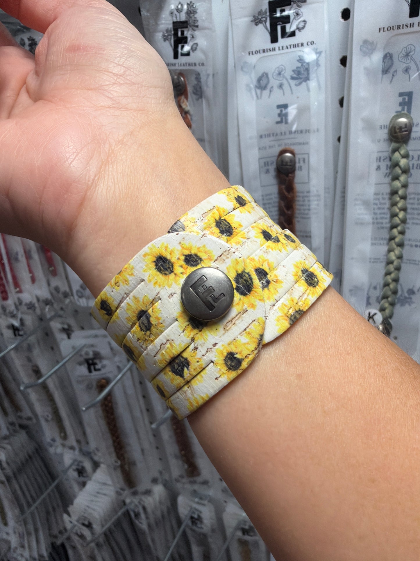 Sunny Flowers Cork Sliced Cuff - Regular