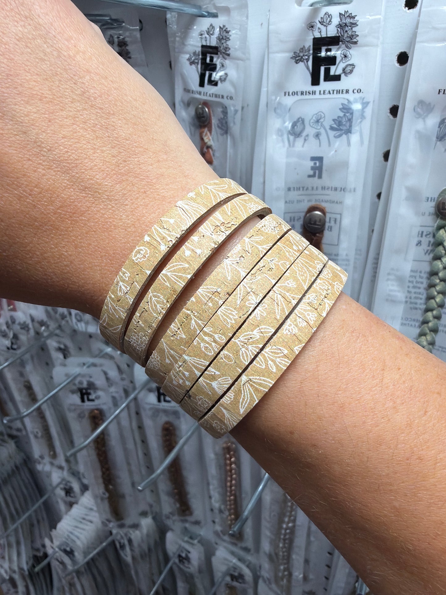 Straw Flowers Cork Sliced Cuff - Regular