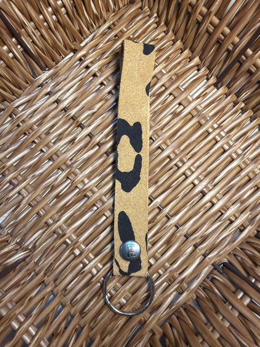 Tan Leopard Suede Wristlet Keychain