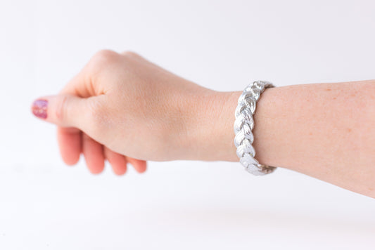 Braided Leather Bracelet / Soft Silver
