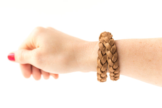 Double Wrap Braided Leather Bracelet / Washed Tan / Regular