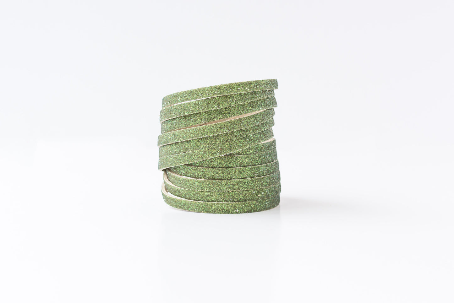 Leather Bracelet / Original Sliced Wrap Cuff / Spinach Sparkle / Large