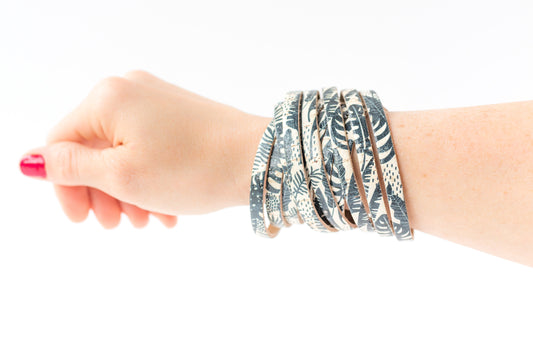 Leather Bracelet / Original Sliced Wrap Cuff / Ivory Monstera Cork