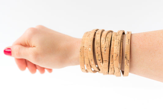 Leather Bracelet / Original Sliced Wrap Cuff / Rosegold Cork / Regular