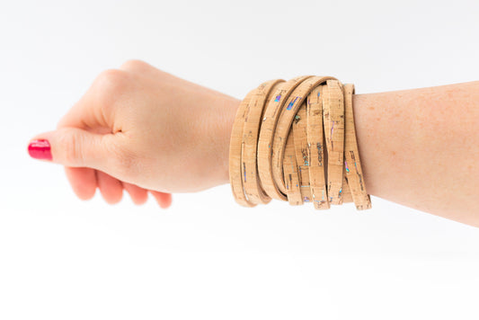 Leather Bracelet / Original Sliced Wrap Cuff / Oil Spill Cork / Regular