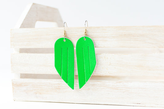 Leather Earrings / Mini Fringe / Neon Green