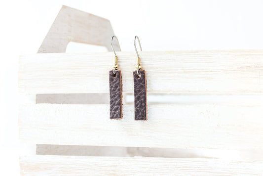 Leather Earrings / Simple Tiny / Chocolate Brown