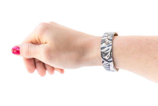 Leather Bracelet / Skinny Slim Cuff / Morning Lily / Small