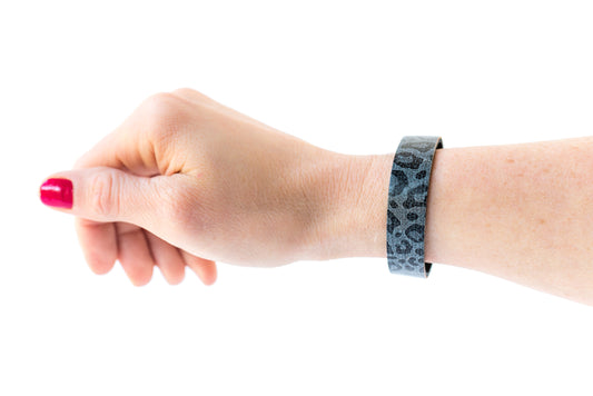 Leather Bracelet / Skinny Slim Cuff / Black Leopard Cork / Small