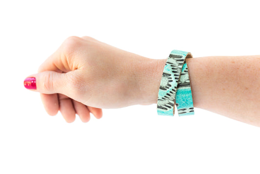 Leather Bracelet / Slim Wrap Cuff / Arizona Turquoise / Small
