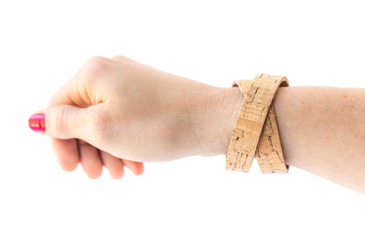Leather Bracelet / Slim Wrap Cuff / Rosegold Cork / Regular