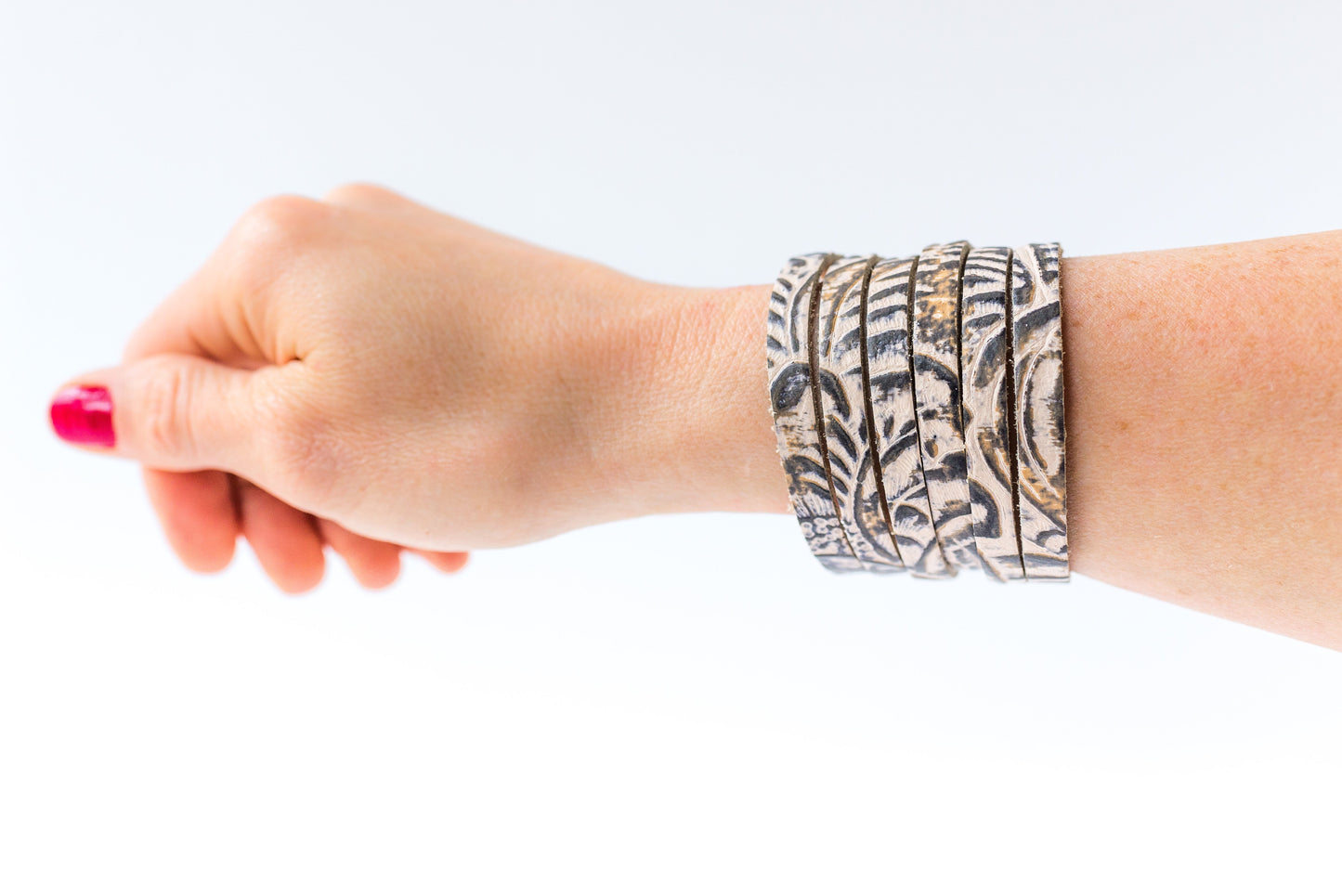Leather Bracelet / Original Sliced Cuff / Morning Lily / Large