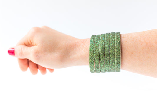 Leather Bracelet / Original Sliced Cuff / Spinach Sparkle / Regular