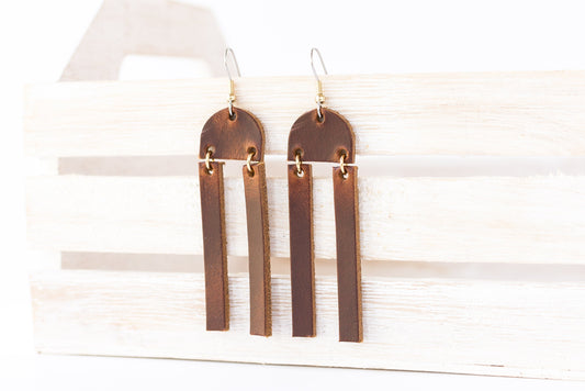 Leather Earrings / Sunrays / Mahogany