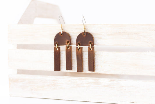 Leather Earrings / Mini Sunrays / Mahogany