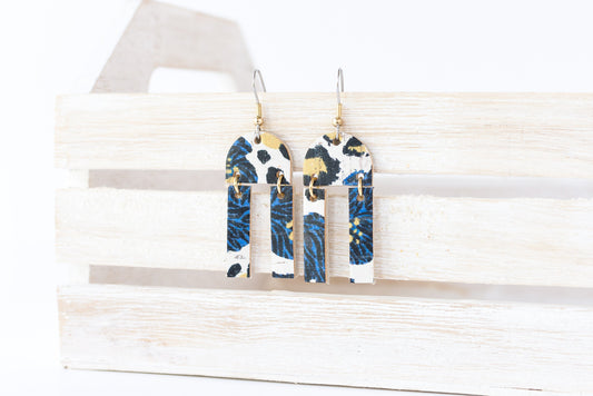 Leather Earrings / Mini Sunrays / Spotted Floral Cork