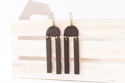 Leather Earrings / Sunrays / Chocolate Brown