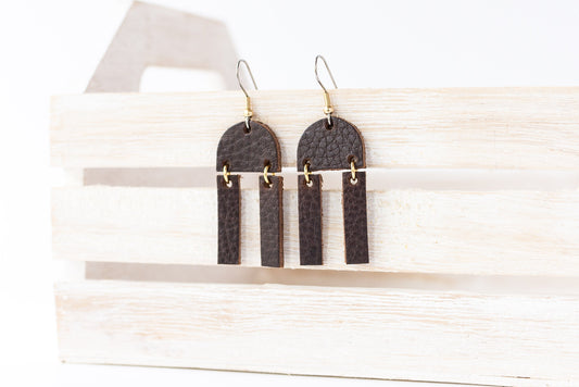 Leather Earrings / Mini Sunrays / Chocolate Brown