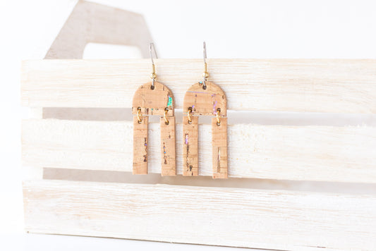 Leather Earrings / Mini Sunrays / Oil Spill Cork