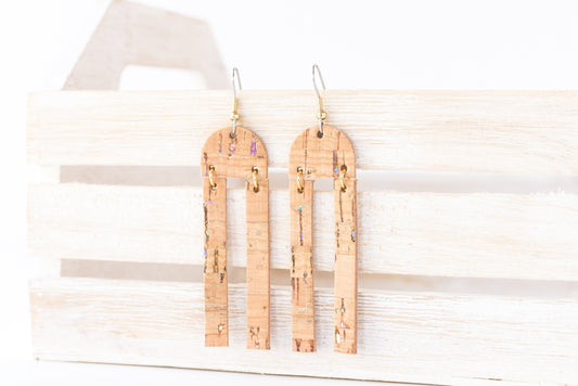 Leather Earrings / Sunrays / Oil Spill Cork
