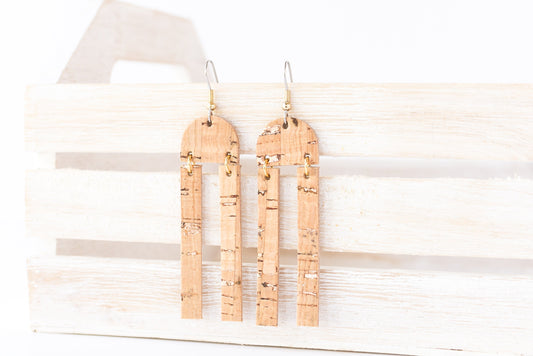 Leather Earrings / Sunrays / Rosegold Cork