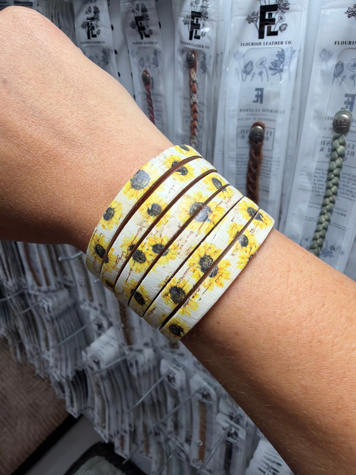 Sunny Flowers Cork Sliced Cuff - Regular