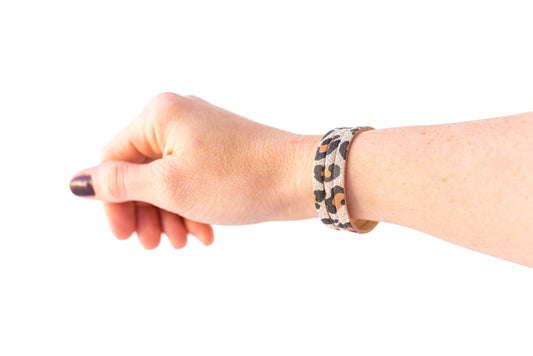 Leather Bracelet / Ultra Skinny Sliced Cuff / Sparkle Leopard Gold