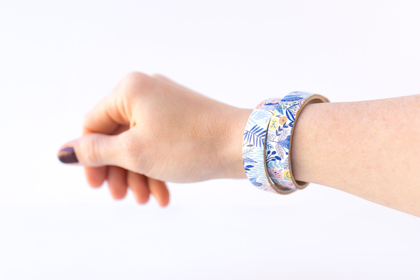 Leather Bracelet / Slim Wrap Cuff / Autumn Blues Cork