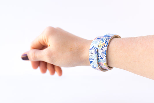 Leather Bracelet / Slim Wrap Cuff / Autumn Blues Cork