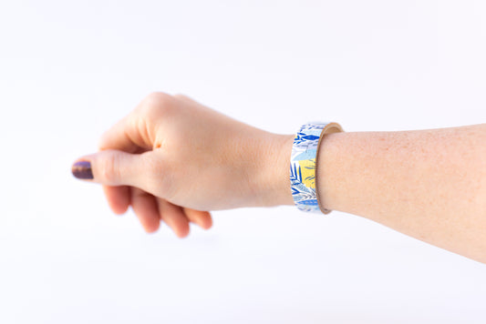 Leather Bracelet / Skinny Slim Cuff / Autumn Blues Cork / Small