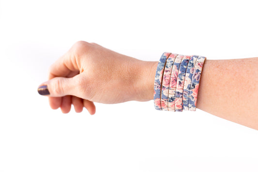 Leather Bracelet / Original Sliced Cuff / Pink Roses Cork / Small