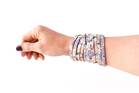Leather Bracelet / Original Sliced Wrap Cuff / Yellow Roses Cork / Regular