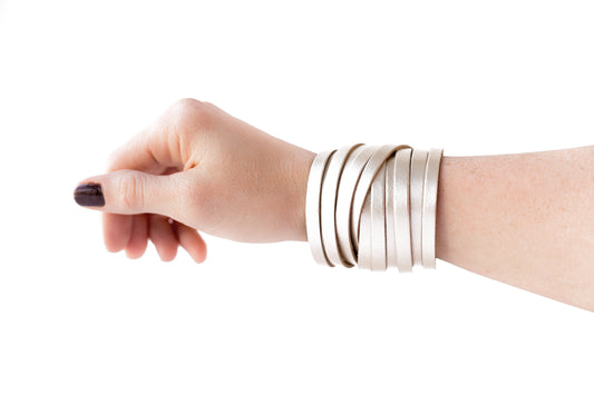 Leather Bracelet / Original Sliced Wrap Cuff / Metallic Platinum