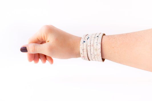 Leather Bracelet / Original Sliced Cuff / Light Terrazzo Cork / Extra Large