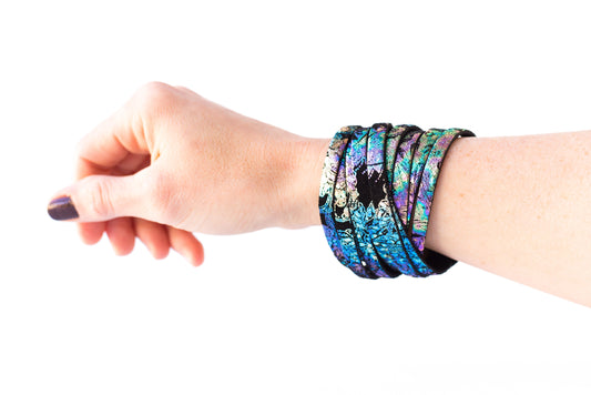 Leather Bracelet / Original Sliced Wrap Cuff / Cosmic Midnight